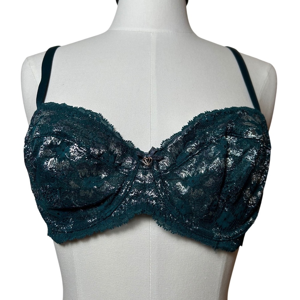 Victoria Secret Bra Body By Victoria Unlined Demi Sexy Green‎ Metallic Lace 36C